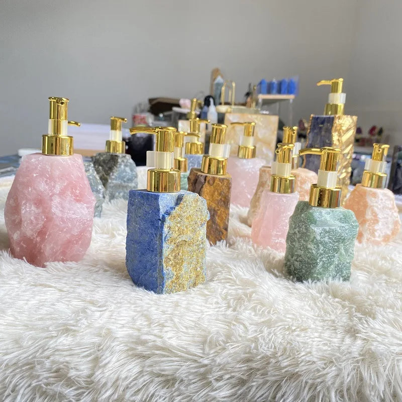 1 PCS Natural Pink Crystal Stone Press Bottle Dispenser 30ml Liquid Dispenser Shower Gel Wash Light Luxury Bathroom Accessory - V.I.P Digital Presence