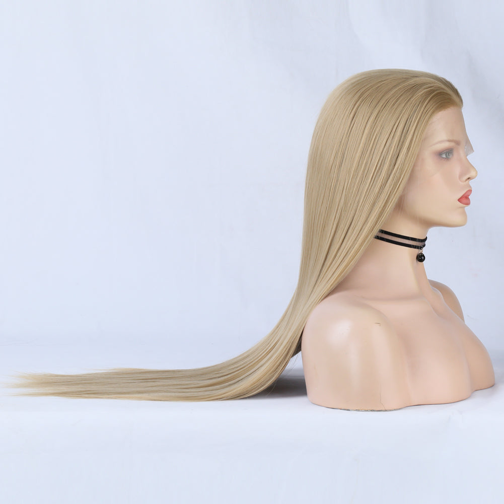 Linen Lace Front Wig Ombre Synthetic Hair Wig Middle Part Highlight Wig Long Straight Hair - V.I.P Digital Presence