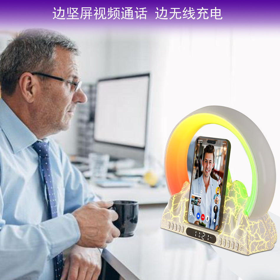 Smart Tuya APP Sunrise Flame Mountain Alarm Clock Night Lights 15W Wireless Charing BT Speaker White Noise LED Table Lamp - V.I.P Digital Presence