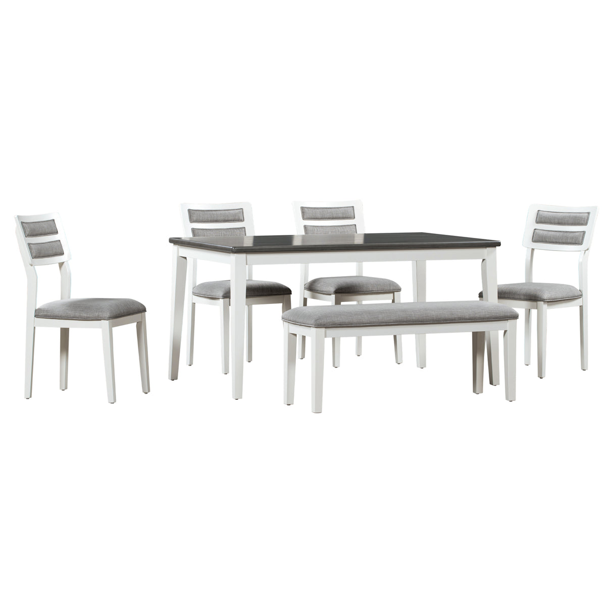 TREXM Classic and Traditional Style 6 - Piece Dining Set, Includes Dining Table 4 Upholstered Chairs & Bench (White+Gray)