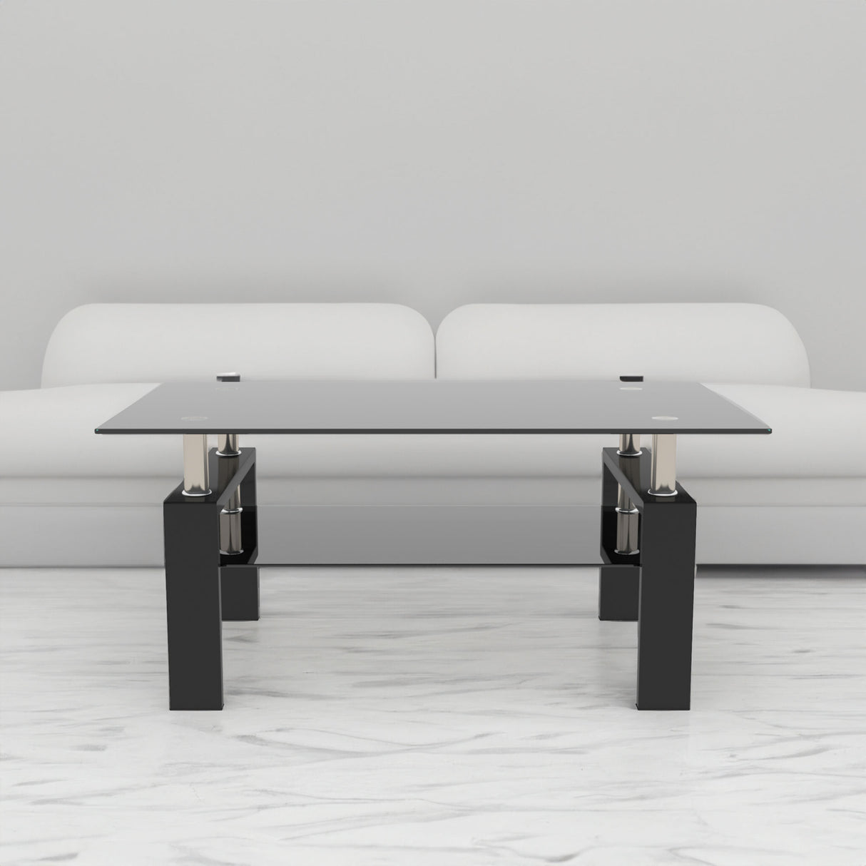 Rectangle Black Glass Coffee Table Clear Coffee Table Modern Side Center Tables for Living Room Living Room Furniture - V.I.P Digital Presence