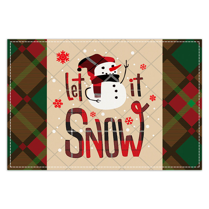 Christmas table mat with white linen snowman checkered print - V.I.P Digital Presence