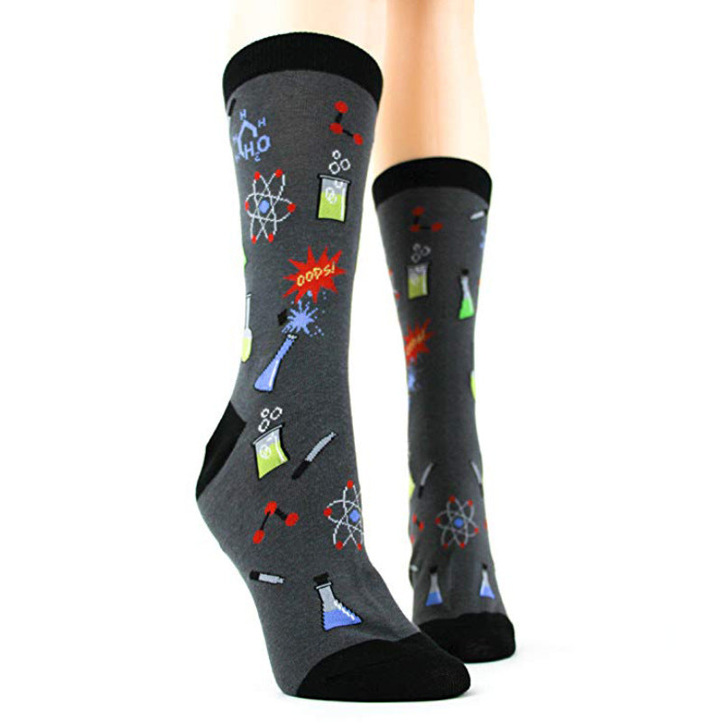 Education Themed Science Chemistry Printed Female Mid Tube Casual Grey Socks - V.I.P Digital Presence