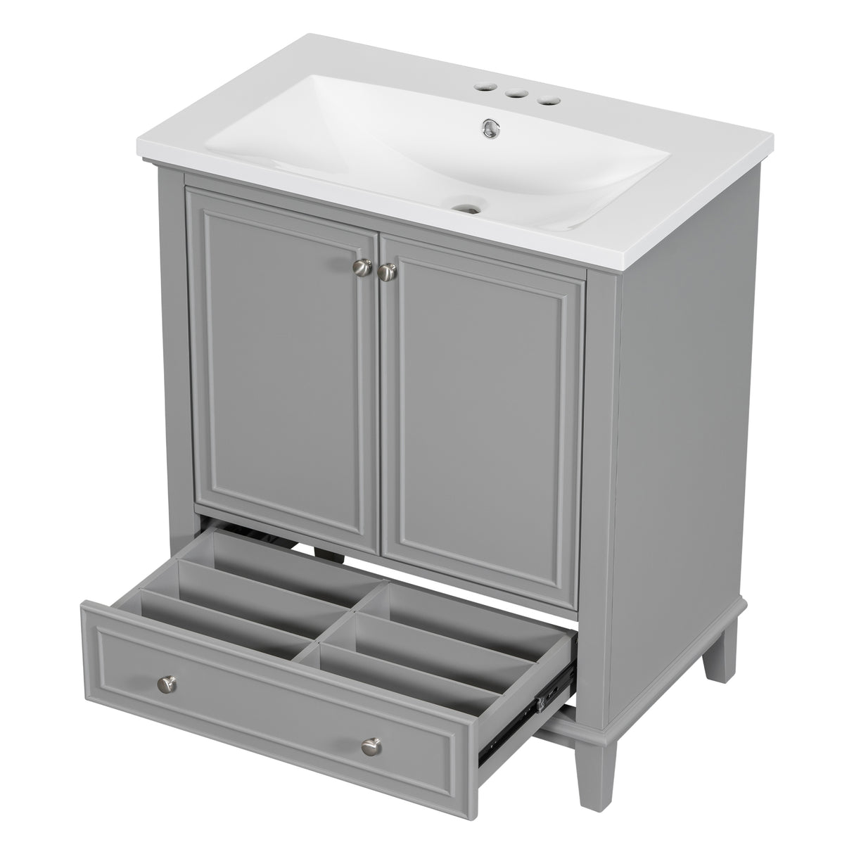 30inchgrey Bathroom Vanity with Sink ComboMulti-functional Bathroom Cabinet with Doors and Drawer Solid Frame and MDF Board - V.I.P Digital Presence