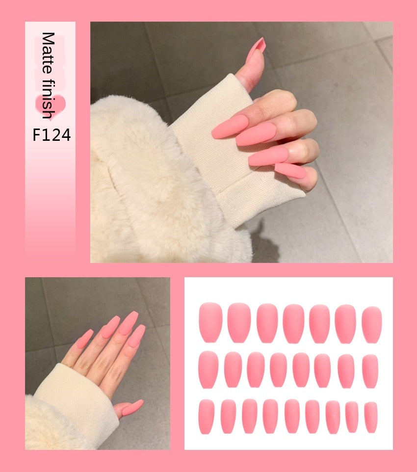 Nail Art Fake Nails Stiletto Tips Clear Press on Long False with Glue Coffin Stick Display Full Cover Artificial Designs Matte - V.I.P Digital Presence