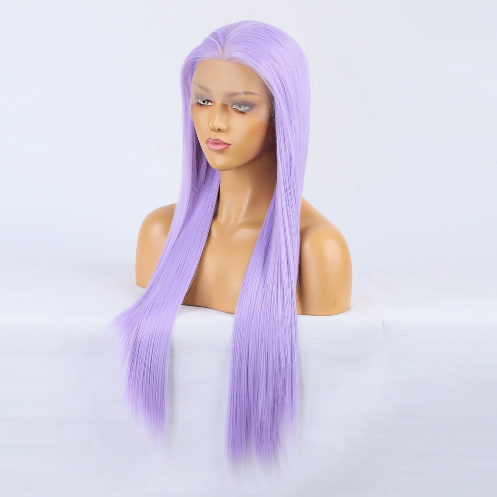 Wig Natural Transition Wig Light Purple Chemical Fiber Front Lace Long Straight Hair Matte High Temperature Silk Headgear - V.I.P Digital Presence