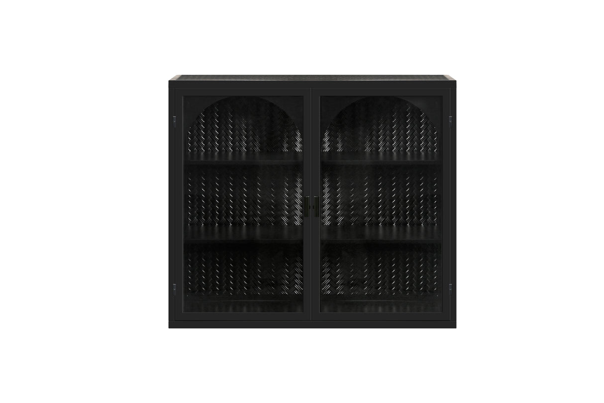 27.56"Glass Doors Modern Two-door Wall Cabinet with Featuring Three-tier Storage Black