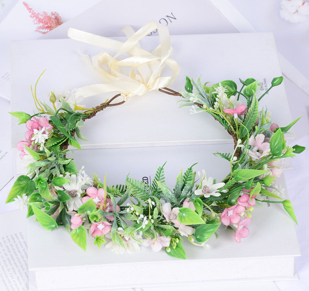 Forest style headwear with super fairy texture, simulated rose headband, flannel, rolled edges, rose green leaf garland - V.I.P Digital Presence