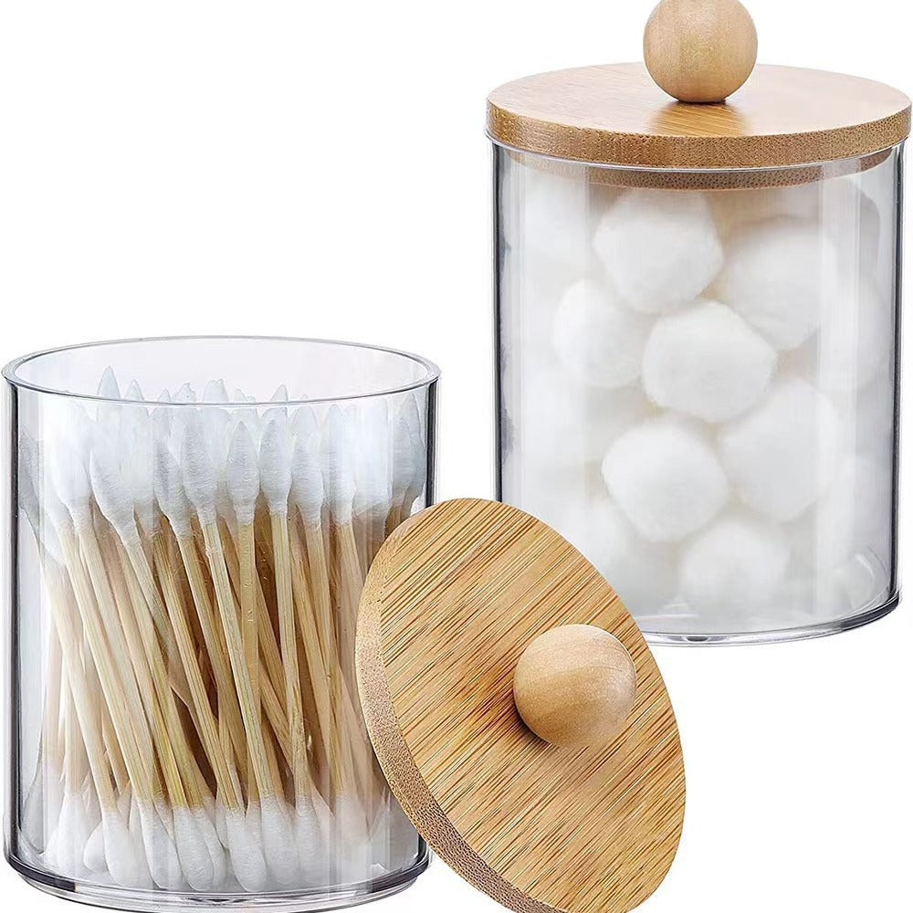 Bamboo cover cotton swab box portable round container cosmetic cotton puff storage box cotton swab makeup remover cotton box - V.I.P Digital Presence