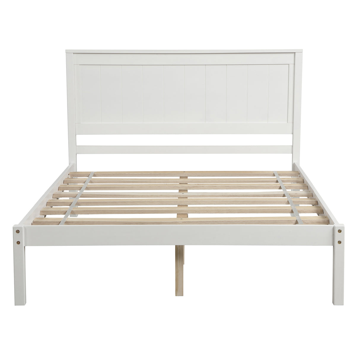 Platform Bed Frame with Headboard Wood Slat Support No Box Spring Needed Full White