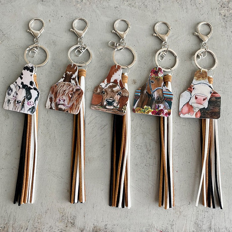 Handmade Popular Jewelry Western Farm Style Leather Keychain Cow Horse Deer Cow Brand Leather Tassels - V.I.P Digital Presence