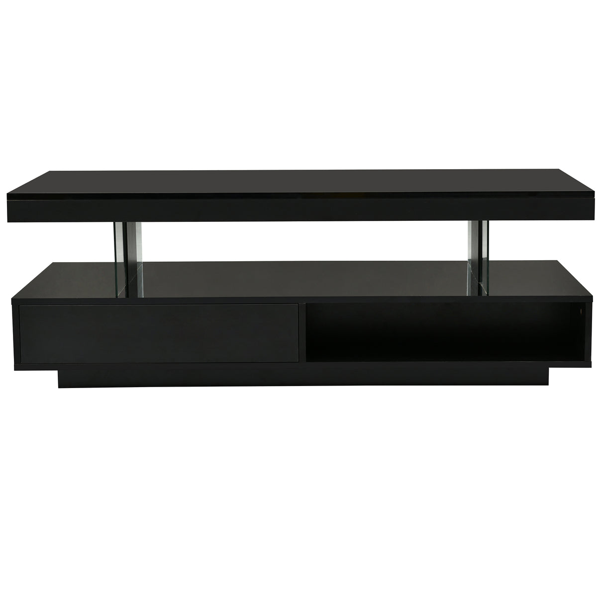 U-Can LED coffee table with storage space, modern central table with 2 drawers and display rack, equipped with LED lights, black - V.I.P Digital Presence
