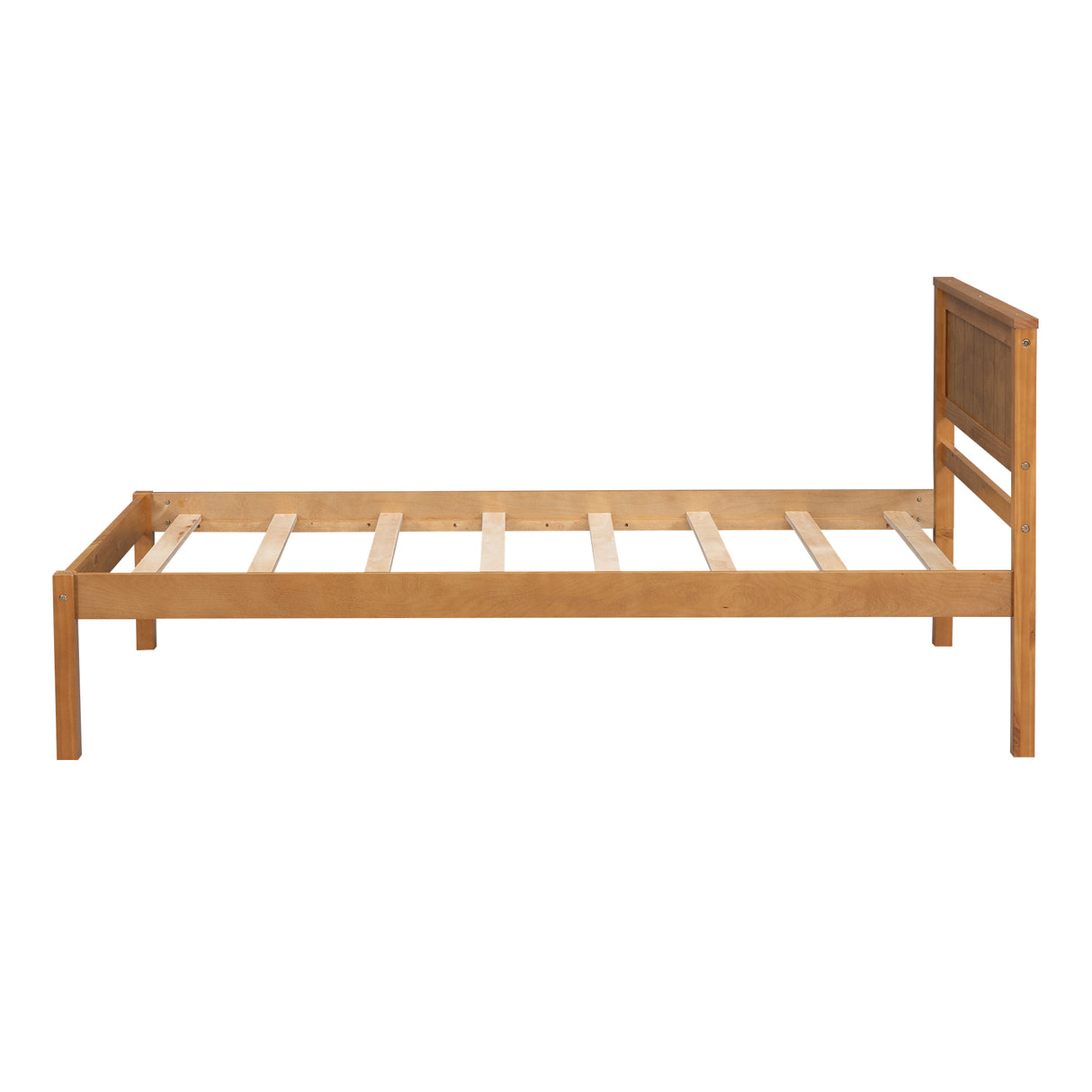Platform Bed Frame with Headboard Wood Slat Support No Box Spring Needed Twin Oak
