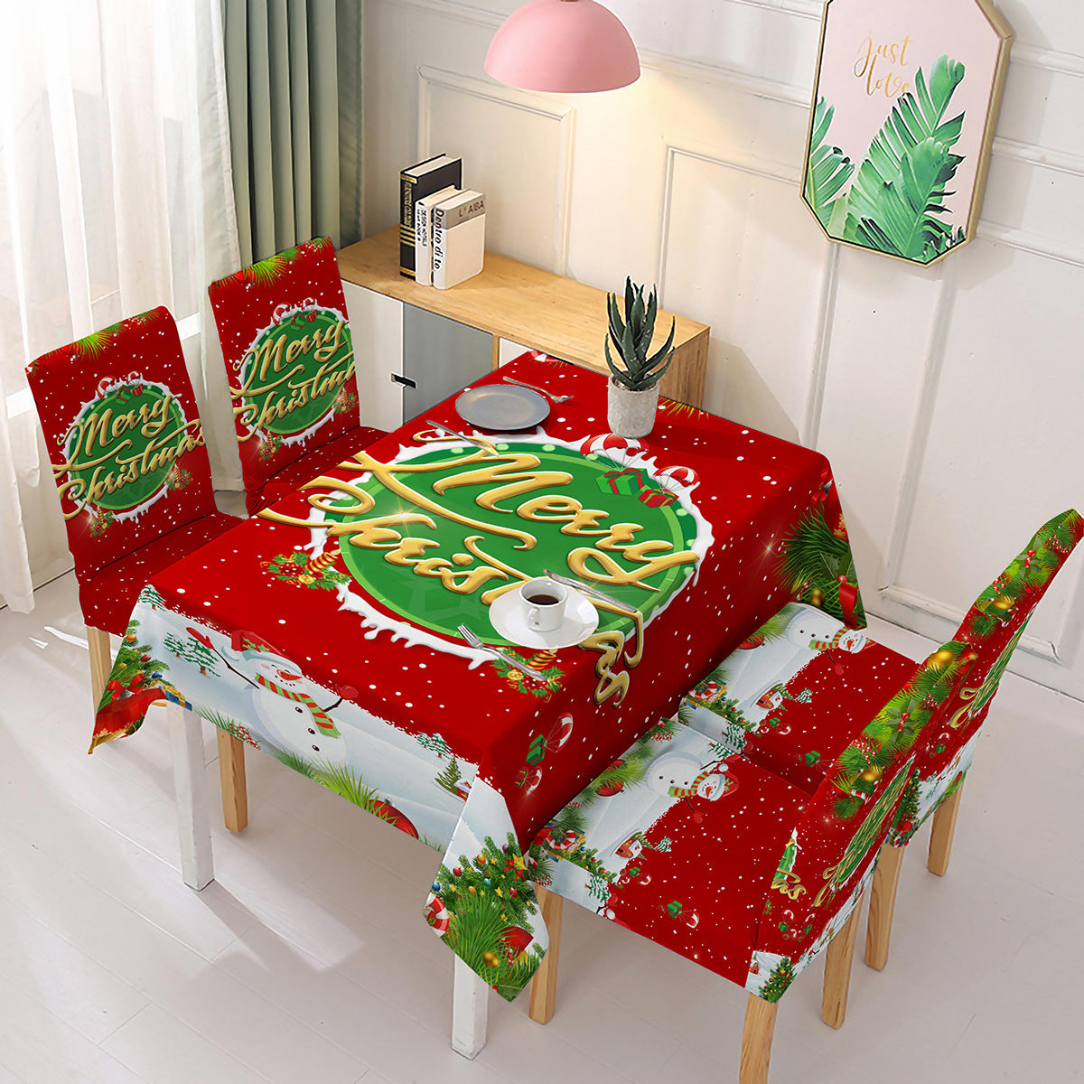 Christmas new polyester waterproof tablecloth one-piece printed chair cover festive decoration cartoon Santa Claus - V.I.P Digital Presence