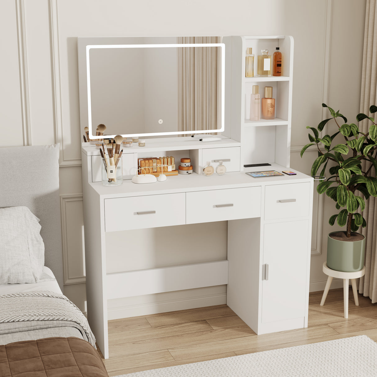 Smart mirror dressing table with drawers and storage cabinets, dressing table with bedroom dressing table, changing room