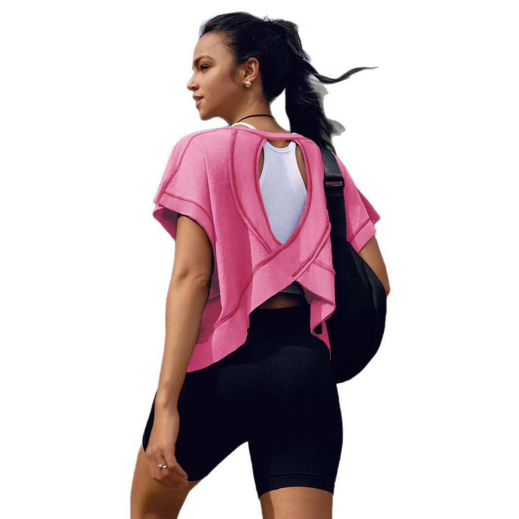 Women's beautiful back sports yoga T-shirt loose casual breathable - V.I.P Digital Presence