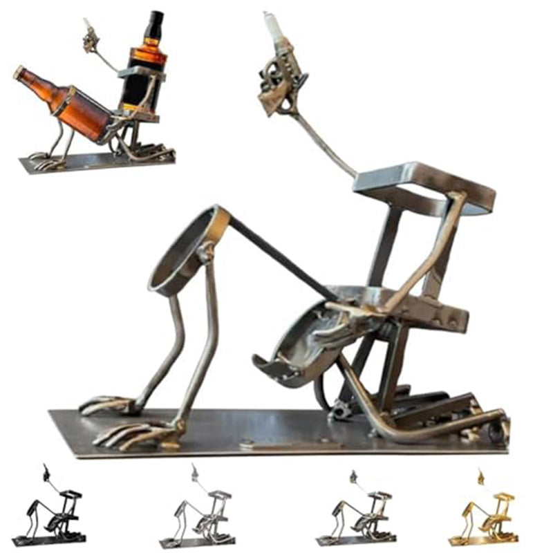 Skull 2-in-1 Bottle Stand: Holds Coke & Wine, Metal Skeleton Holder – Fun Bar Decor - V.I.P Digital Presence