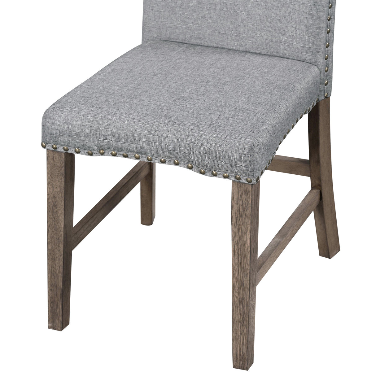 TOPMAX Mid Century Solid Wood 7-Piece Expandable Dining Table Set with Soft Cushioned Chair, Gold Brown+Gray Cushions