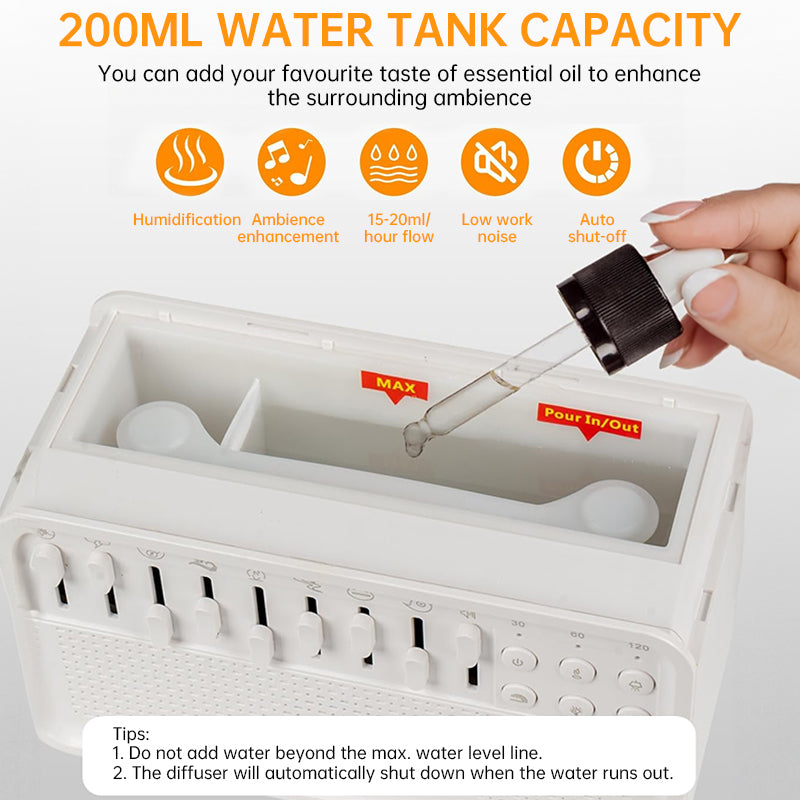 8 - Adjustable - White - Noise Air Aroma Diffuser Humidifier with Night Light and Bluetooth Speaker - V.I.P Digital Presence