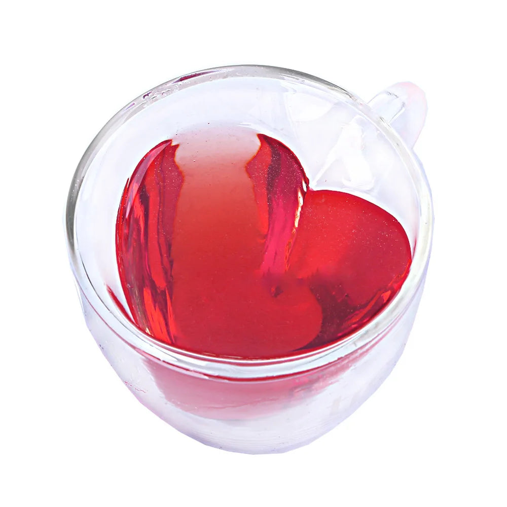 180ml/240ml Heart Love Shaped Tea Beer Mug Juice Cup Coffee Cups Mug Gift Double Layer Glass Mug Heat-Resisting Drinkware - V.I.P Digital Presence