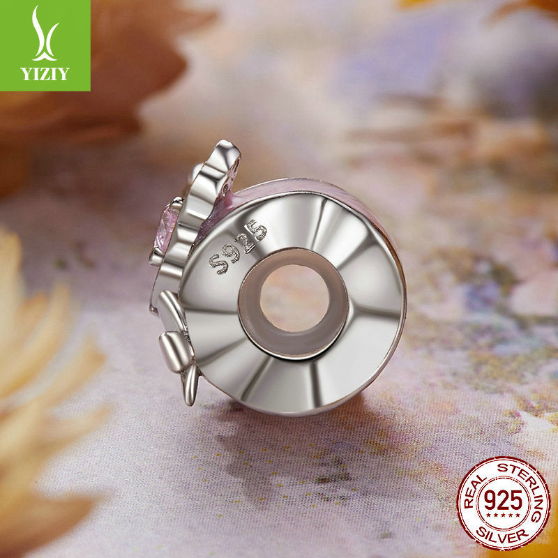 Silver Charm Pink Butterfly DIY Silicone Positioning Bracelet with Separated Beads Romantic Spring Day s925 Pure Silver Beads Loose Beads - V.I.P Digital Presence