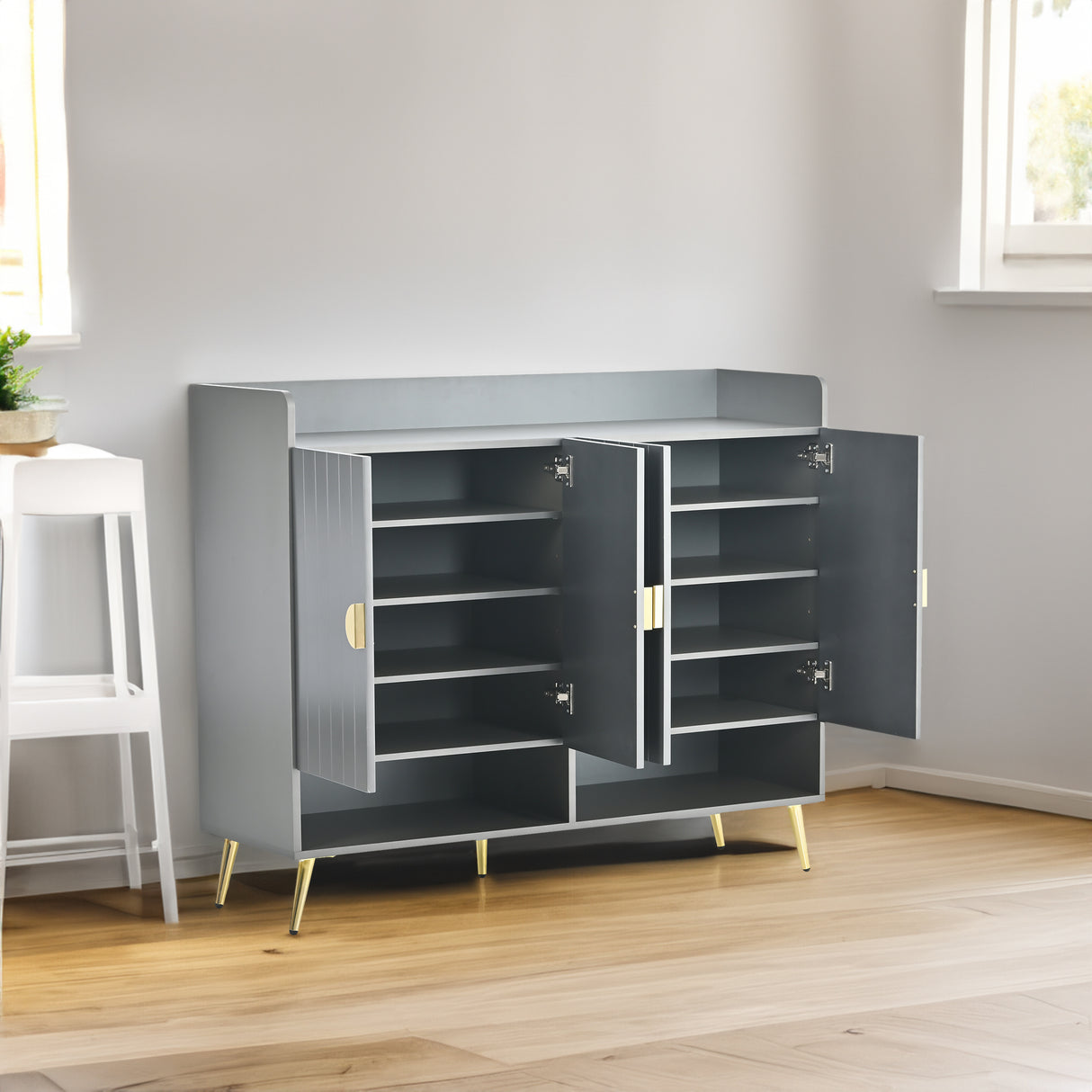 U-Can shoe cabinet with door, 11 layer shoe cabinet with adjustable shelves, modern wooden shoe cabinet (matte surface) - V.I.P Digital Presence