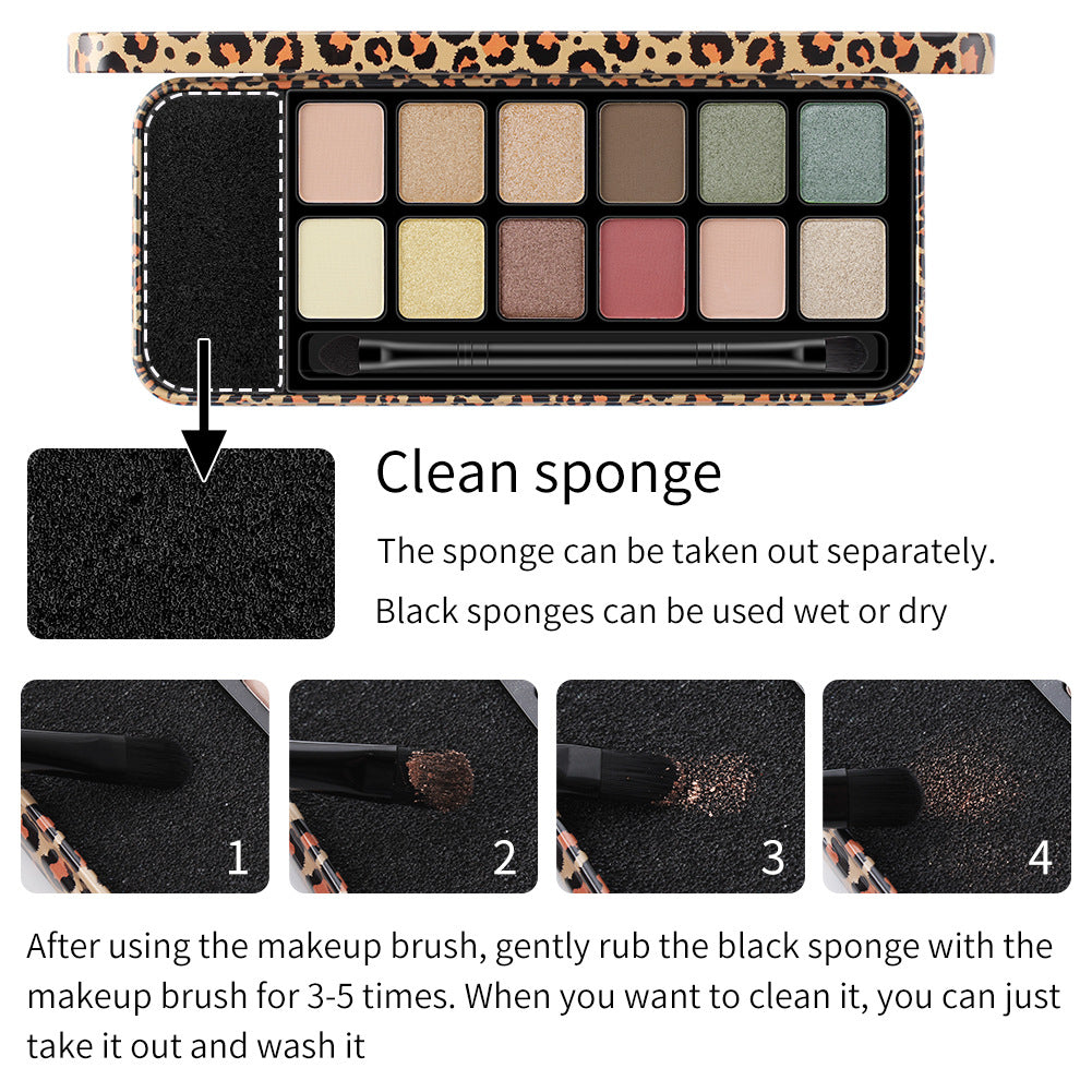 Romantic Beauty Multicolor Leopard Eye Shadow Plate Pearlescent Matte Glitter Powder Eye Shadow With Black Eye Shadow Brush - V.I.P Digital Presence