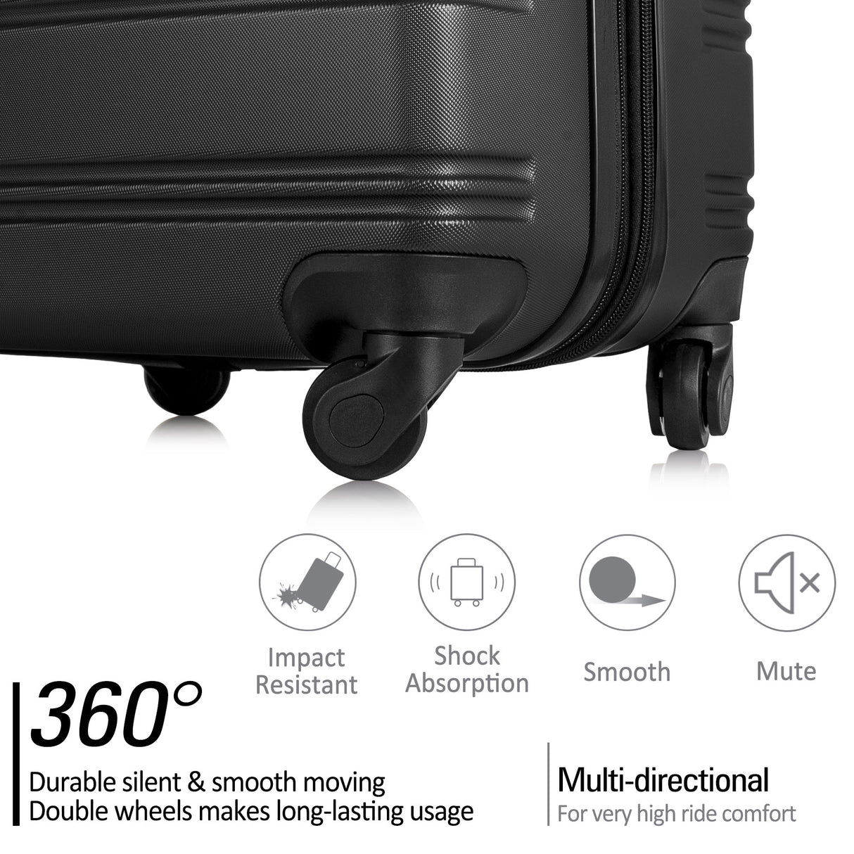 Black 3 Piece Luggage Set Hardside Spinner Suitcase with TSA Lock 20" 24' 28" Available
