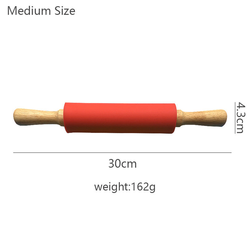 Wooden Handle Silicone Rolling Pin Rolling Pin Roller Flour Pin Small Medium And Large Household Baking Tools And Kitchenware - V.I.P Digital Presence