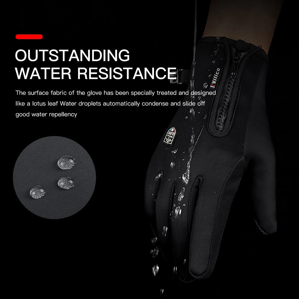 Outdoor cycling men's and women's warm touch screen cold and windproof skiing sports gloves