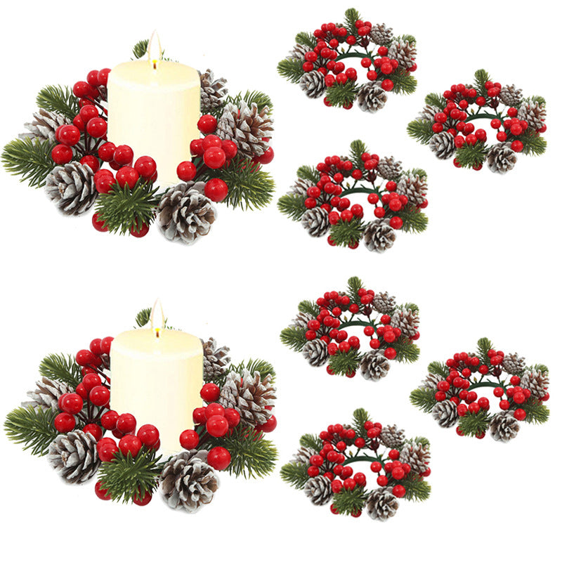 Christmas wreath desktop home decoration simulation pine cone ornament Christmas flower candle holder - V.I.P Digital Presence