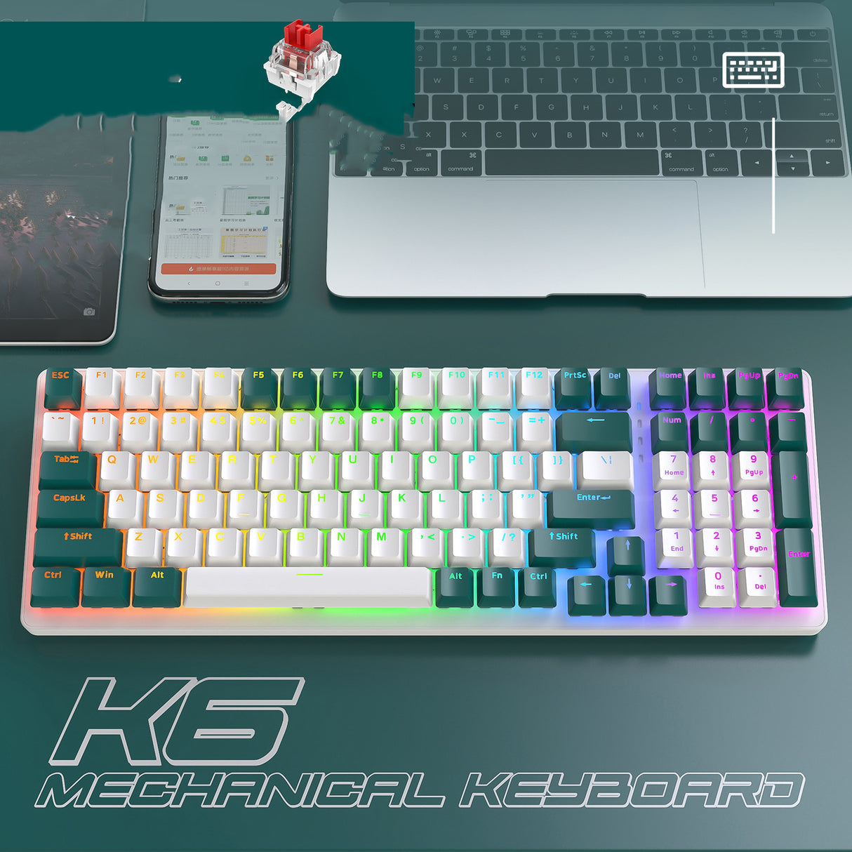 Teclado mecánico inalámbrico K6 5.0 BT 2.4 Ghz con cable, tres modos, retroiluminado, Bluetooth, para gamers, 100 teclas, para PC