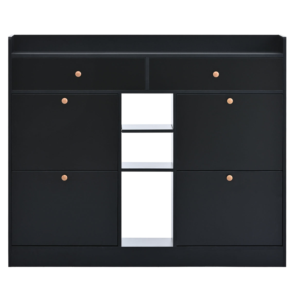 ONTREND modern shoe cabinet with 4 flipped drawers, multifunctional double-layer shoe storage with drawers, black. - V.I.P Digital Presence