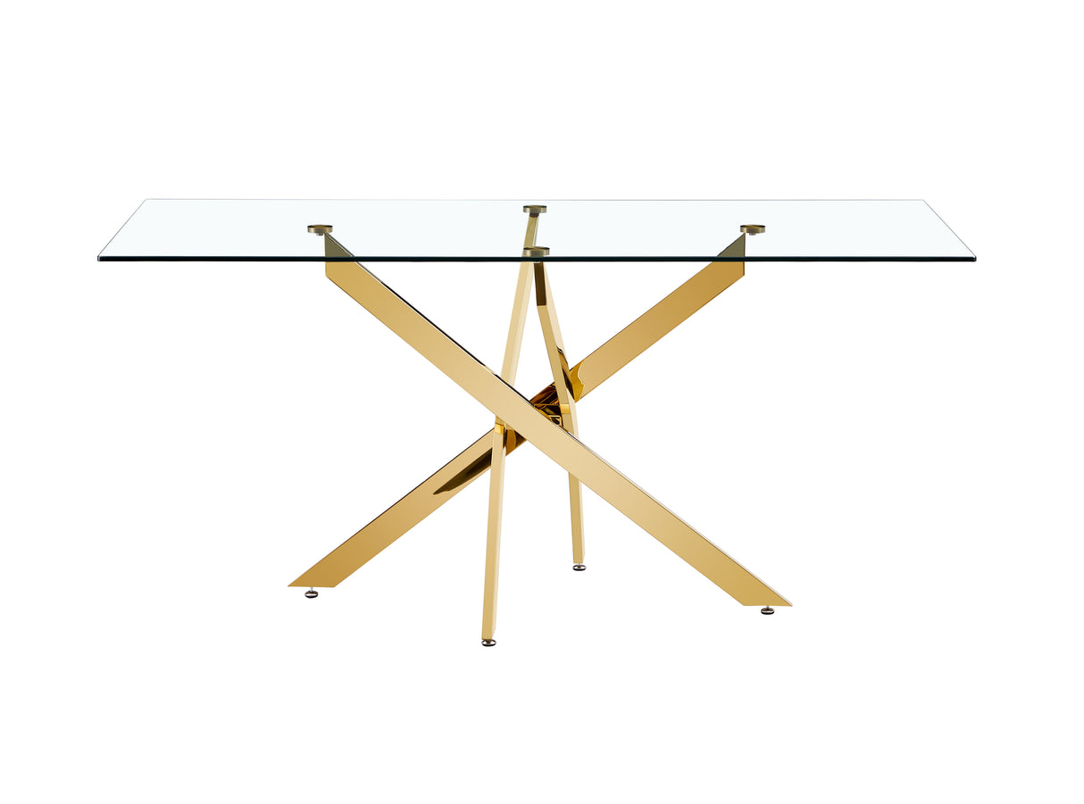 TEMPERED CLEAR GLASS GOLDEN LEG DINNING TABLE 63" - V.I.P Digital Presence