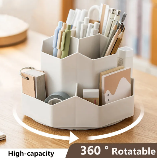 Large capacity rotatable pen holder plastic storage box rotating desktop stationery multifunctional office - V.I.P Digital Presence