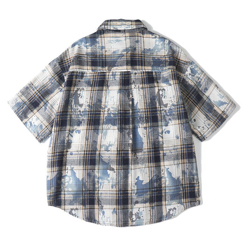Tie dye printed plaid wide cut shirt - V.I.P Digital Presence
