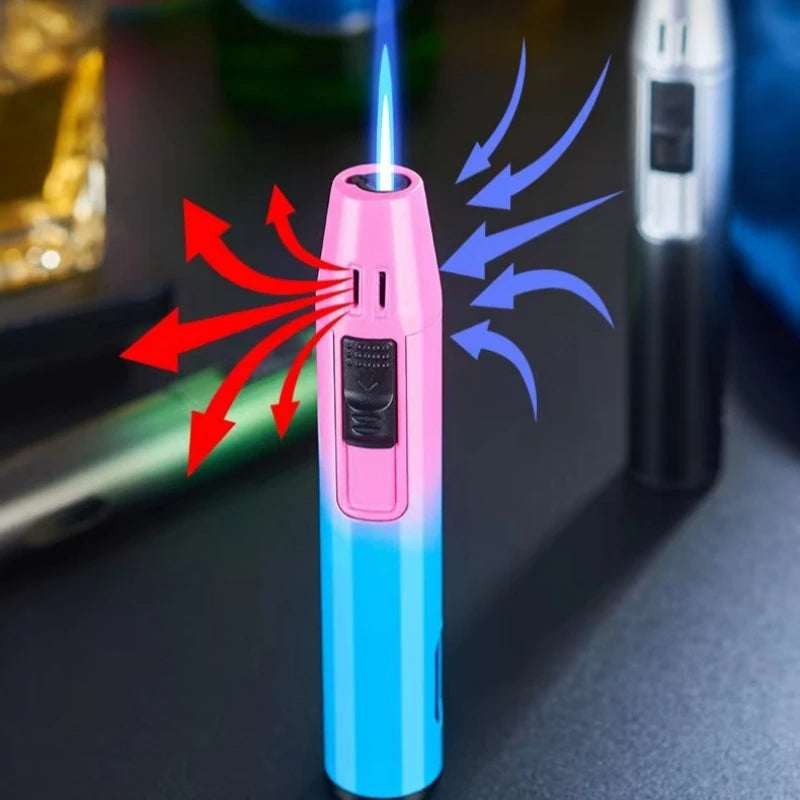 Pen Metal Lighter Mini Spray Gun Inflatable Windproof Butane Gas Lighter Adjustable Straight Shot Blue Flame Cigarette Tools - V.I.P Digital Presence