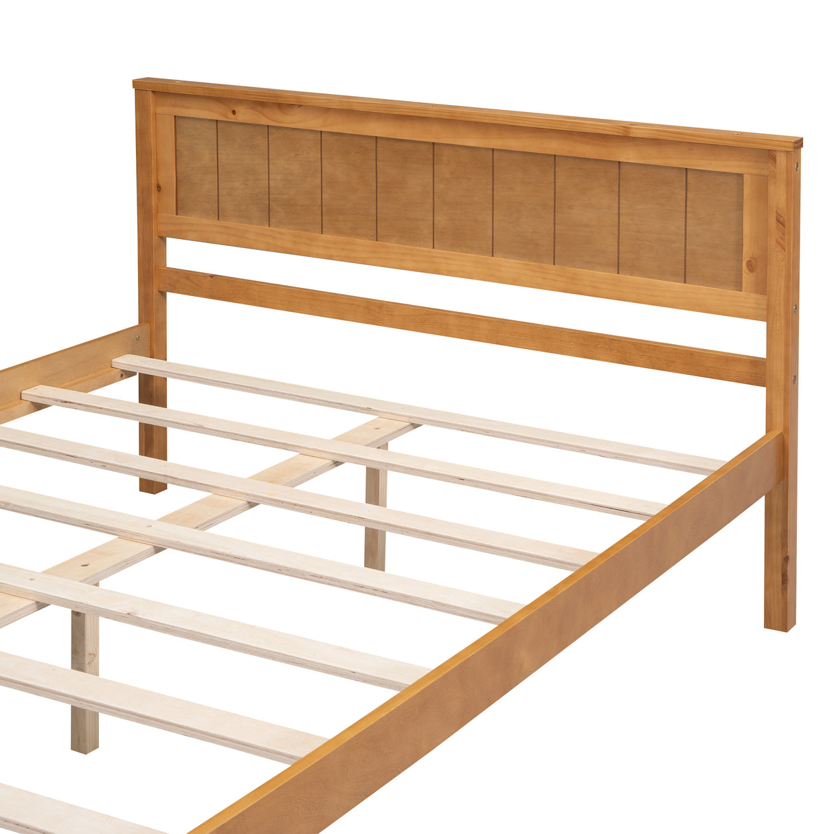 Platform Bed Frame with Headboard, Wood Slat Support No Box Spring Needed Full Oak