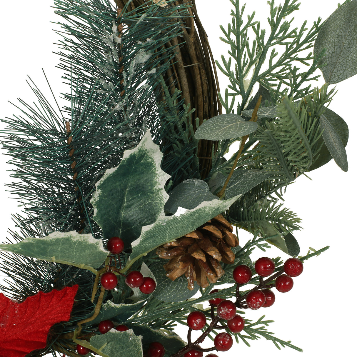 23.5" POINSETTIA/BERRY/EUCALYPTUS HALF WREATH - V.I.P Digital Presence