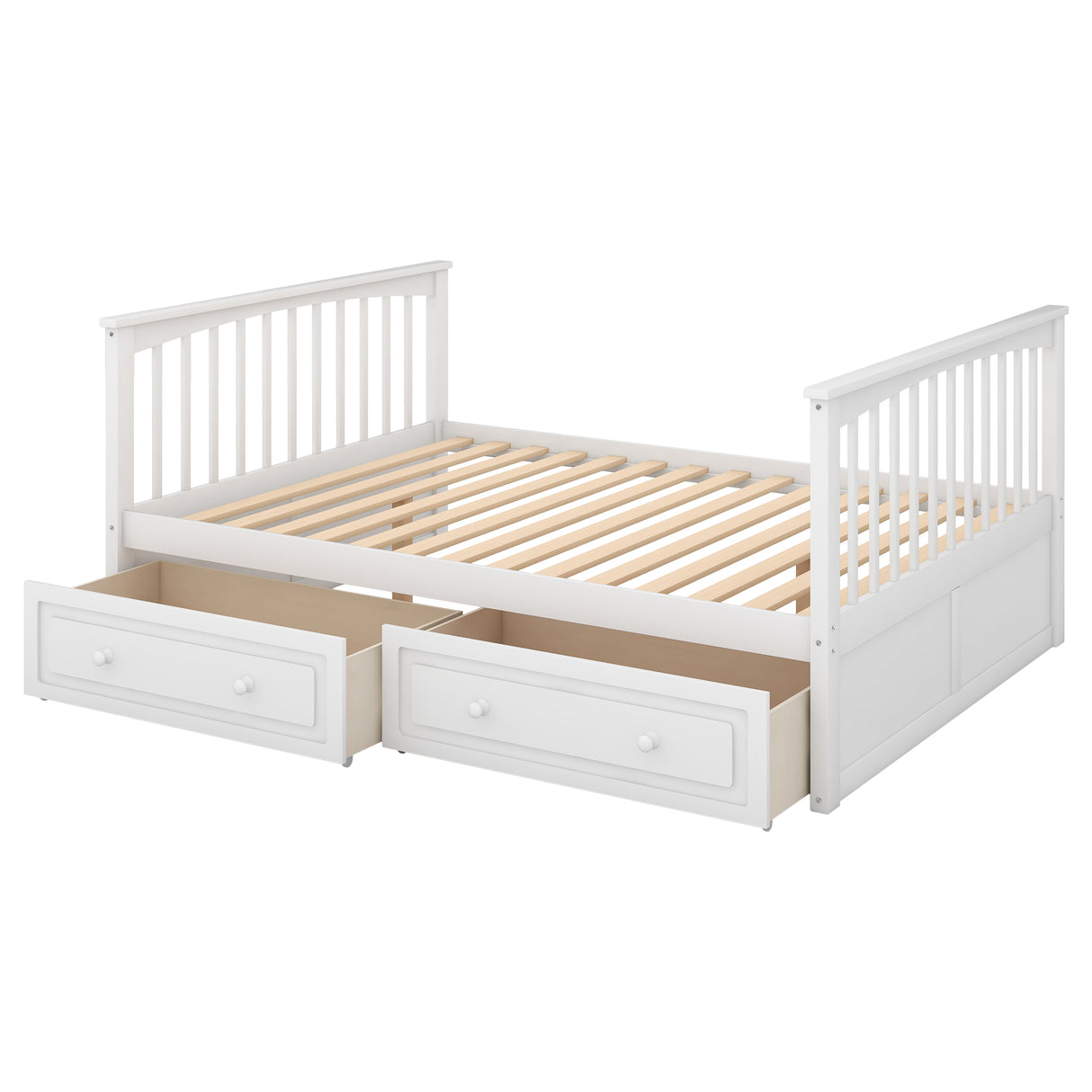 Full over Full Bunk Bed with Drawers Convertible Beds White