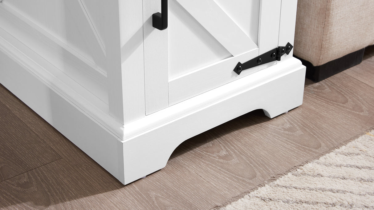 Farmhouse tea table bedside table rectangular farmhouse tea table with barn door and adjustable storage rack, white - V.I.P Digital Presence