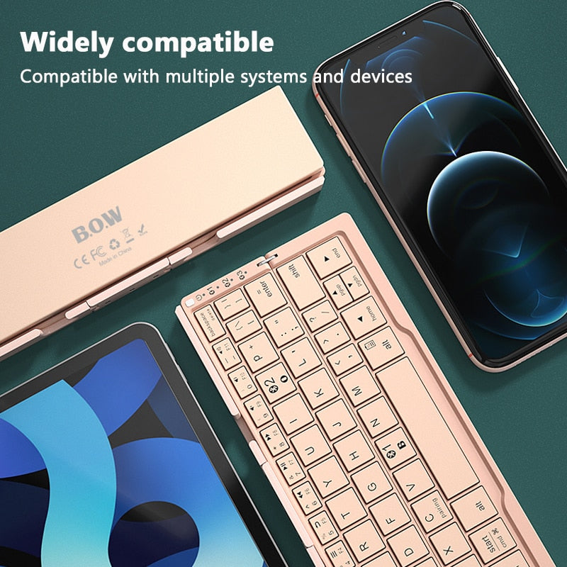 Mini teclado plegable inalámbrico compatible con Bluetooth, teclado plegable para computadora portátil, Windows, Android, tableta, iPad y teléfono.