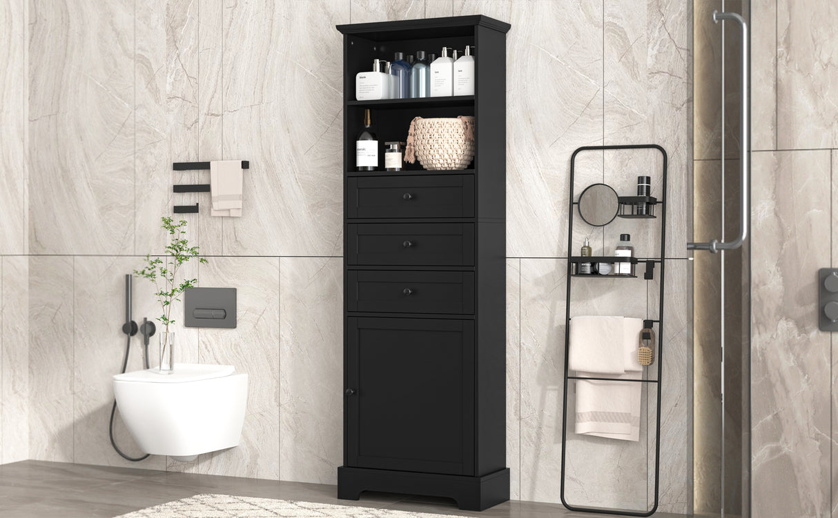 Black high storage cabinet with 3 drawers and adjustable shelves, MDF board painted - V.I.P Digital Presence
