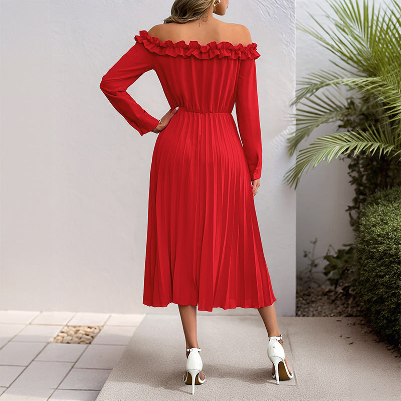 One-Shoulder Long Sleeve Solid Color Women's Dress - V.I.P Digital Presence