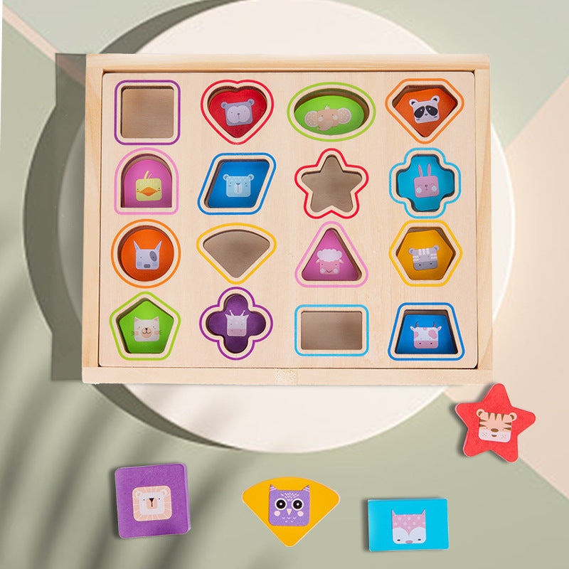 Wooden shape matching block box, children's early education cognitive color, graphic matching card, matching block toy - V.I.P Digital Presence