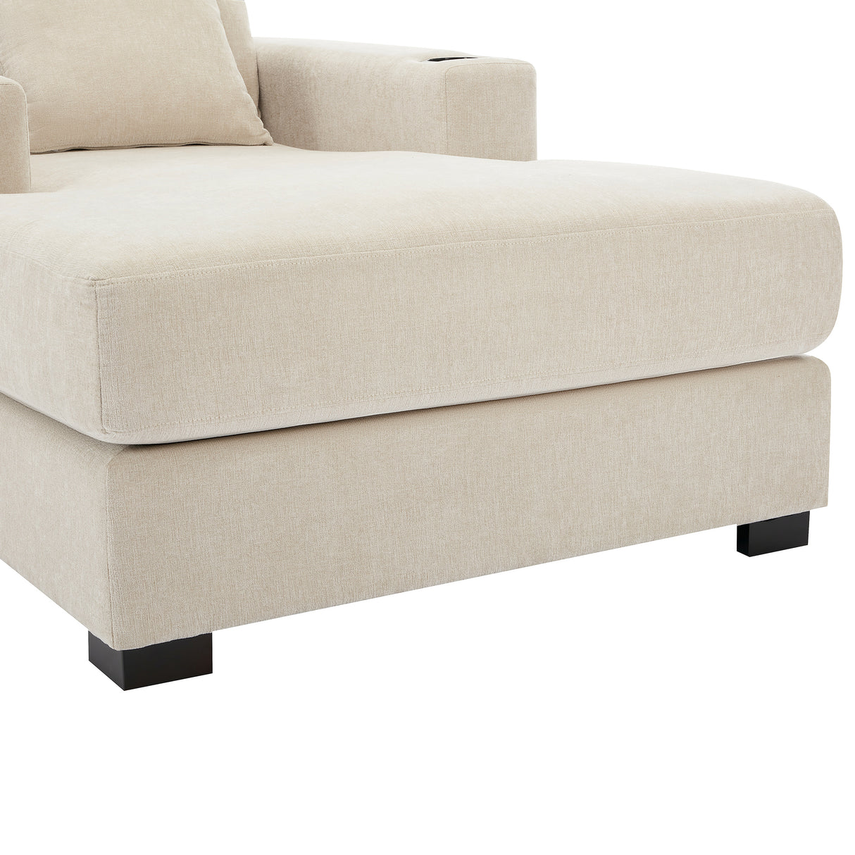 39.7" Oversized Chaise Lounger Modern Style Sofa Couch ,with Pillows, Charge Station & Cup Holders, Chenille Fabric, Cream - V.I.P Digital Presence