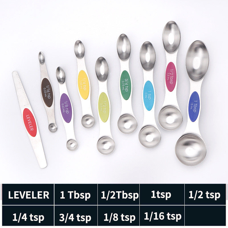 Stainless steel double headed magnetic suction spoon 8-piece set 9-piece set baking tool scale spoon set kitchen seasoning spoon - V.I.P Digital Presence