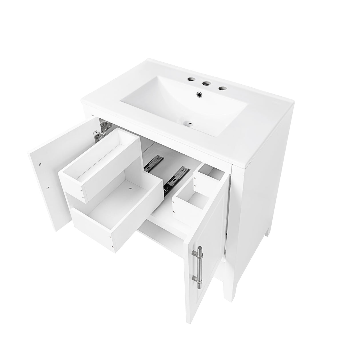 30" Bathroom Vanity with Sink Multi-functional Bathroom Cabinet with Doors and Drawers Solid Frame and MDF Board, White - V.I.P Digital Presence