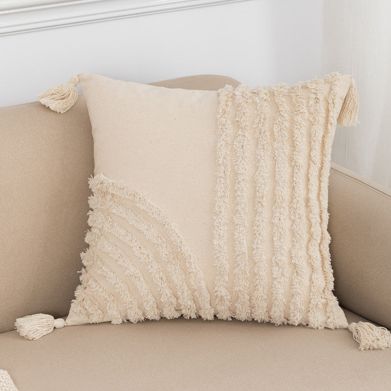 Tassels Cushion Cover 45x45cm Beige White Pillow Covers Decorative Pillow Case Square Home Boho Decor Macrame Pillowcase - V.I.P Digital Presence