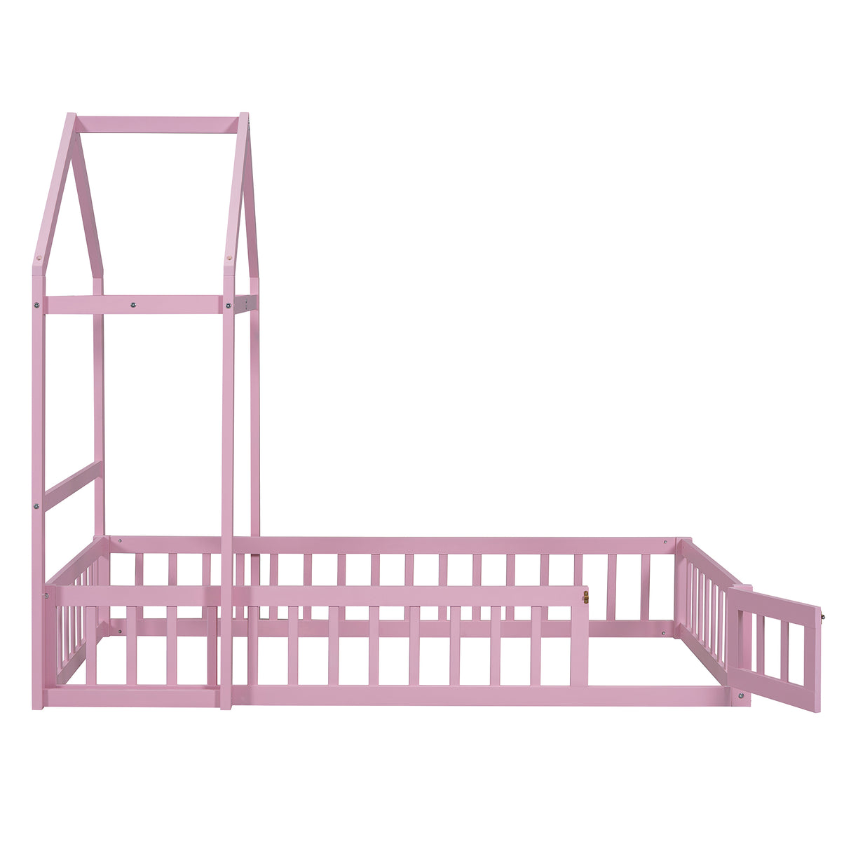 Wooden Twin Size Children's Bed with Detachable Headboard and Integrated Clothes Drying Rack, Pink - V.I.P Digital Presence